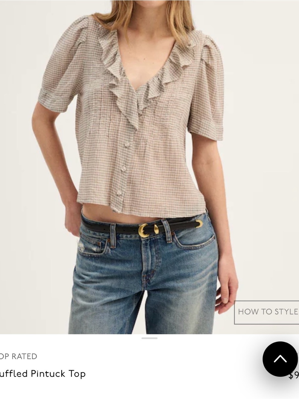Madewell Ruffled Pintuck Top Checkered Button Down Top in Brown & White Size XS